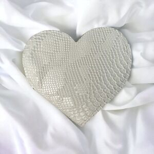 Heart Shape Large Wallet | White Faux Snake Skin with Compartments